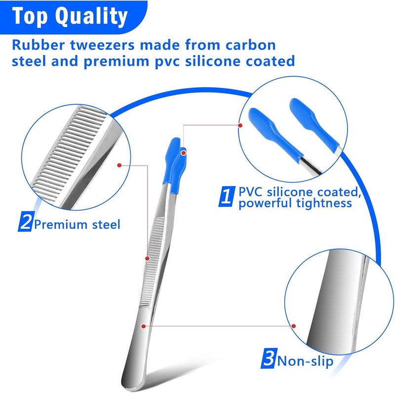 Anglekai 3PCS Tip Tweezers, Silicone Rubber Flat Tipped Tweezers Bent Tip for Jewelry Coin Stamp (Blue) - Image 3